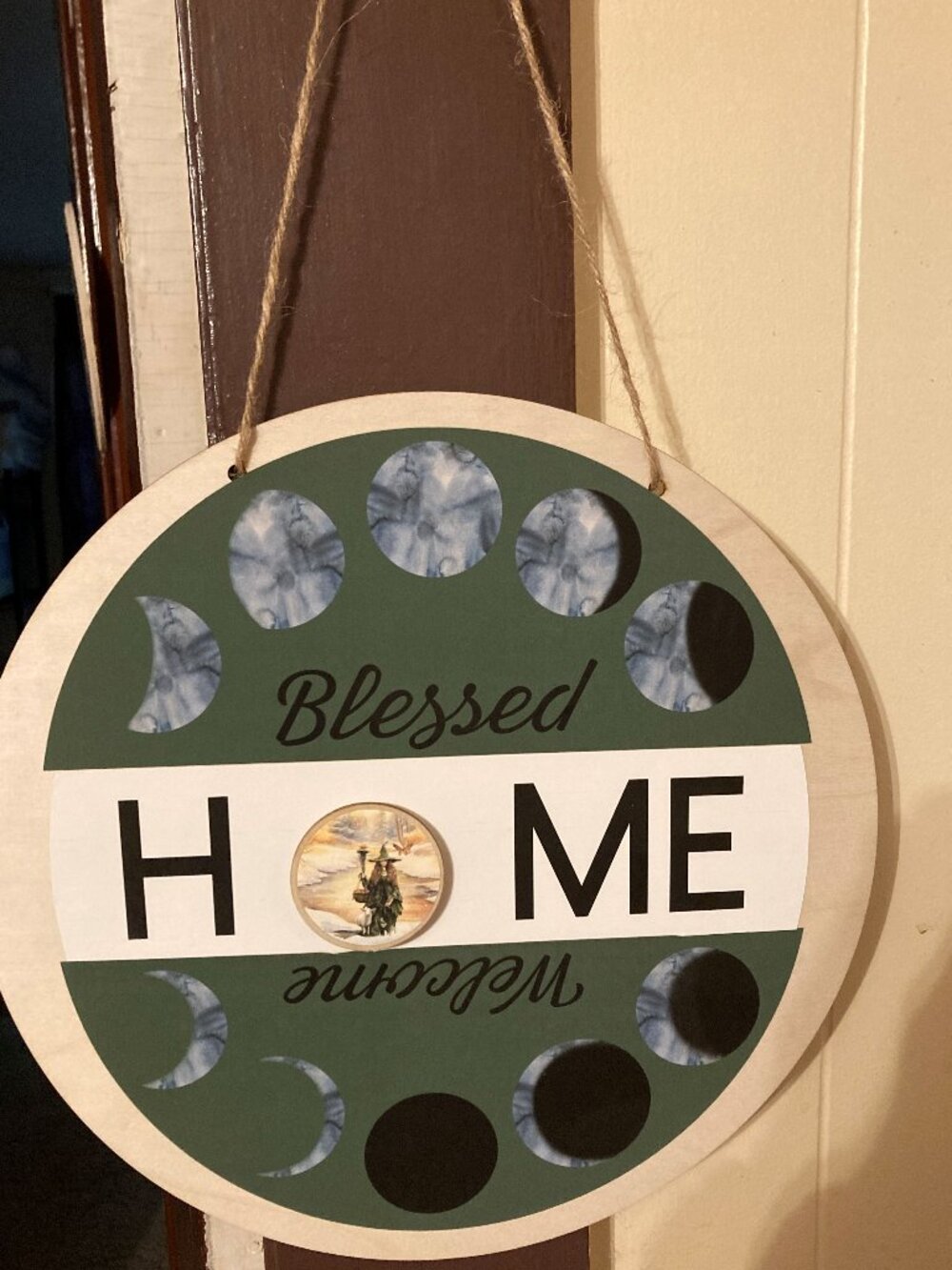Handcrafted Pagan Welcome Sign with 12 Disks